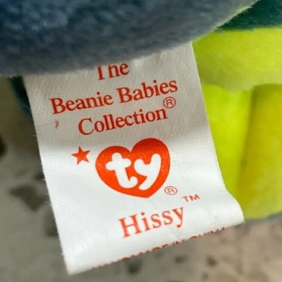 TY Hissy Blue Green Snake Beanie Baby w/ Several Rare Errors, 1997 - Picture 5 of 6